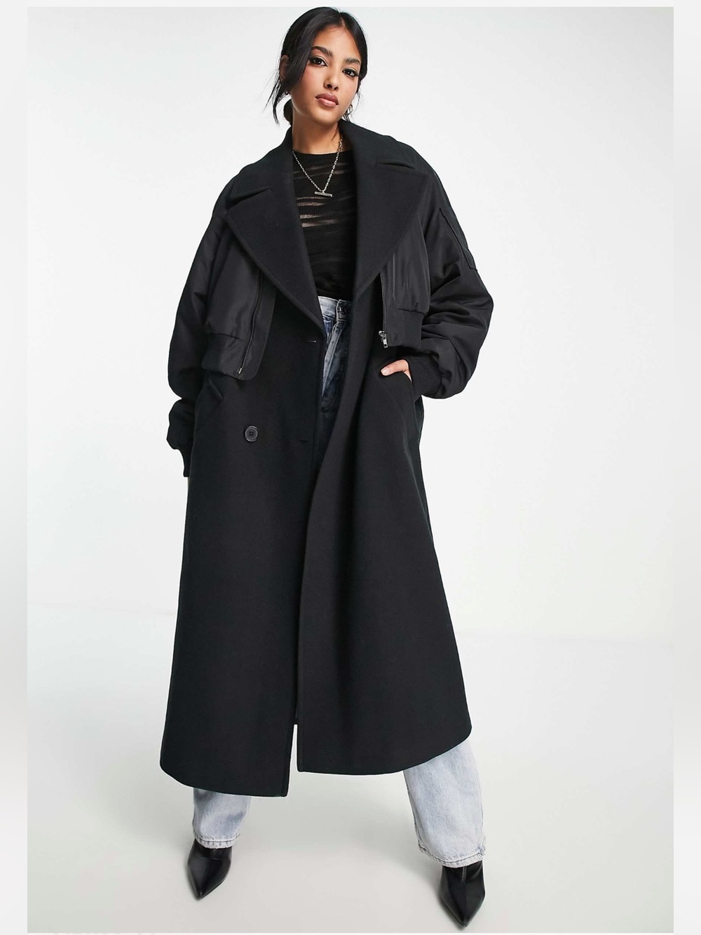ASOS DESIGN hybrid bomber coat in black